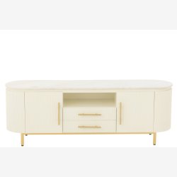 J-Line - Tv bord m/marmor bordplade &amp; opbevaring 152x55x42cm, Hvid