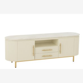 J-Line - Tv bord m/marmor bordplade & opbevaring 152x55x42cm, Hvid