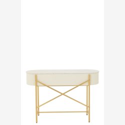 J-Line - Konsolbord m/marmor bordplade &amp; 2 skuffer 121x80x43cm, Hvid/Guld