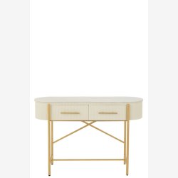 J-Line - Konsolbord m/marmor bordplade &amp; 2 skuffer 121x80x43cm, Hvid/Guld