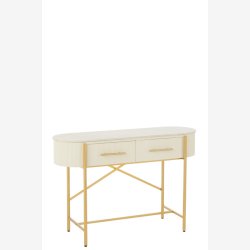 J-Line - Konsolbord m/marmor bordplade &amp; 2 skuffer 121x80x43cm, Hvid/Guld