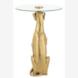 J-Line - Sidebord m/glas bordplade &amp; hundefigur fod ca. 46x58xx46cm, Guld