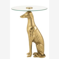 J-Line - Sidebord m/glas bordplade &amp; hundefigur fod ca. 46x58xx46cm, Guld
