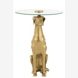 J-Line - Sidebord m/glas bordplade &amp; hundefigur fod ca. 46x58xx46cm, Guld