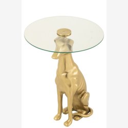 J-Line - Sidebord m/glas bordplade &amp; hundefigur fod ca. 46x58xx46cm, Guld