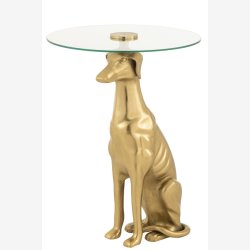 J-Line - Sidebord m/glas bordplade &amp; hundefigur fod ca. 46x58xx46cm, Guld