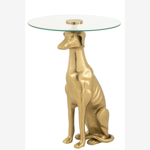 J-Line - Sidebord m/glas bordplade &amp; hundefigur fod ca. 46x58xx46cm, Guld