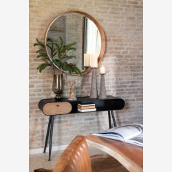 J-Line - Konsolbord metal/tr m/1 skuffe 120x77x33cm, Sort/Natur