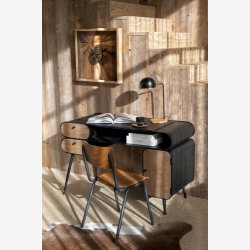 J-Line - Skrivebord m/2 skuffer &amp; 1 skab tr/metal 132x81x57cm, Sort/Natur