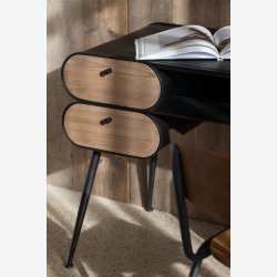 J-Line - Skrivebord m/2 skuffer &amp; 1 skab tr/metal 132x81x57cm, Sort/Natur