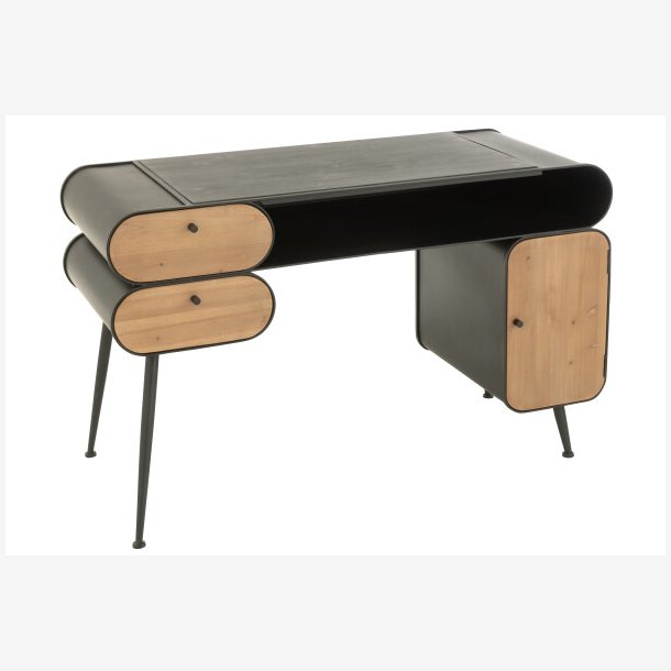J-Line - Skrivebord m/2 skuffer &amp; 1 skab tr/metal 132x81x57cm, Sort/Natur