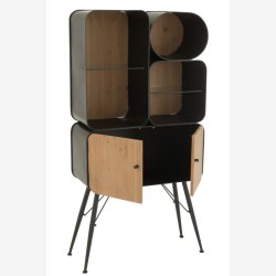 J-Line - Reol m/4 rum &amp; 2 skabe metal/tr 80x160x35cm, Sort/Natur