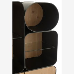 J-Line - Reol m/4 rum &amp; 2 skabe metal/tr 80x160x35cm, Sort/Natur