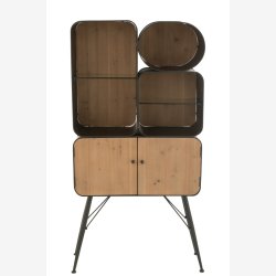 J-Line - Reol m/4 rum &amp; 2 skabe metal/tr 80x160x35cm, Sort/Natur