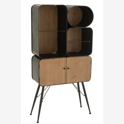 J-Line - Reol m/4 rum &amp; 2 skabe metal/tr 80x160x35cm, Sort/Natur