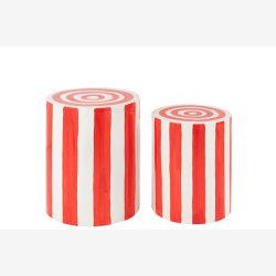 J-Line - St m/2 sideborde stribet mnster 38/32x45/38cm, Rd/Hvid