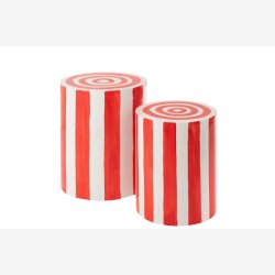 J-Line - St m/2 sideborde stribet mnster 38/32x45/38cm, Rd/Hvid