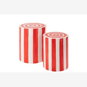 J-Line - St m/2 sideborde stribet mnster 38/32x45/38cm, Rd/Hvid