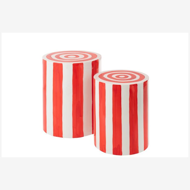 J-Line - St m/2 sideborde stribet mnster 38/32x45/38cm, Rd/Hvid