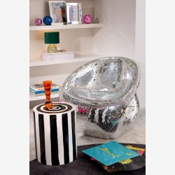 J-Line - St m/2 sideborde stribet mnster 38/32x45/38cm, Sort/Hvid