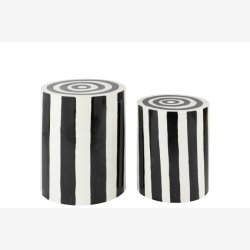 J-Line - St m/2 sideborde stribet mnster 38/32x45/38cm, Sort/Hvid