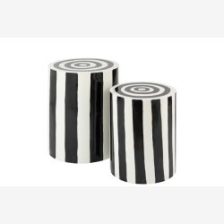 J-Line - St m/2 sideborde stribet mnster 38/32x45/38cm, Sort/Hvid