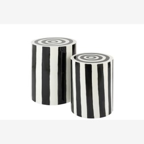 J-Line - St m/2 sideborde stribet mnster 38/32x45/38cm, Sort/Hvid