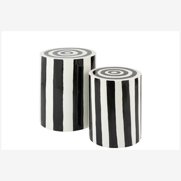 J-Line - St m/2 sideborde stribet mnster 38/32x45/38cm, Sort/Hvid