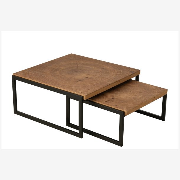 J-Line - St m/2 sofaborde tr/jern 85/64x80/60x36/30cm, Natur/Sort 