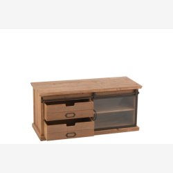 J-Line - TV bord m/2 skuffer &amp; glaslge - massivt tr 100x45,5x39,5cm, Natur