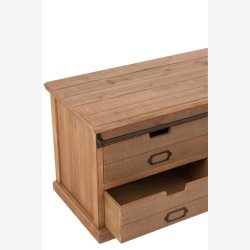 J-Line - TV bord m/2 skuffer &amp; glaslge - massivt tr 100x45,5x39,5cm, Natur