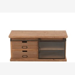 J-Line - TV bord m/2 skuffer &amp; glaslge - massivt tr 100x45,5x39,5cm, Natur