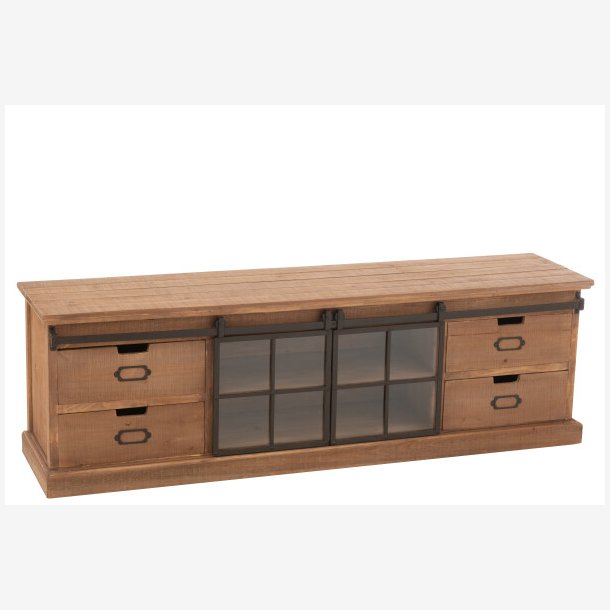 J-Line - TV bord m/4 skuffer &amp; 2 skydelger 160x50,5x37cm, Natur