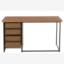 J-Line - Skrivebord massivt tr m/4 skuffer 140x76,5x60cm, Natur/Sort