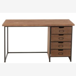 J-Line - Skrivebord massivt tr m/4 skuffer 140x76,5x60cm, Natur/Sort