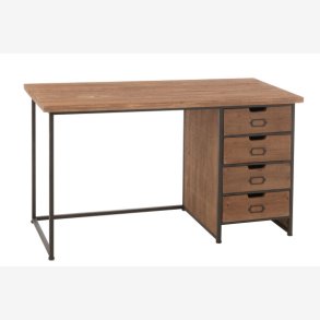 J-Line - Skrivebord massivt tr m/4 skuffer 140x76,5x60cm, Natur/Sort