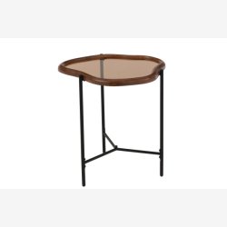 J-Line - Sofabord m/glasplade &amp; trkant 50x55x45cm, Brun/Sort