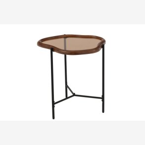 J-Line - Sofabord m/glasplade & trkant 50x55x45cm, Brun/Sort