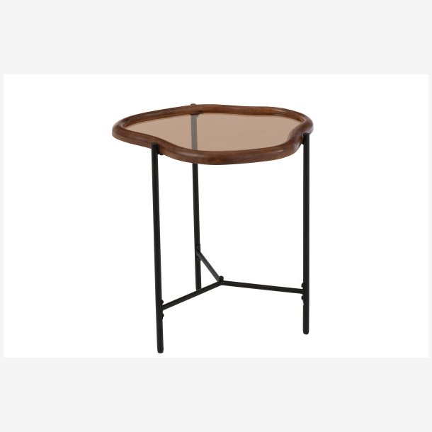 J-Line - Sofabord m/glasplade &amp; trkant 50x55x45cm, Brun/Sort