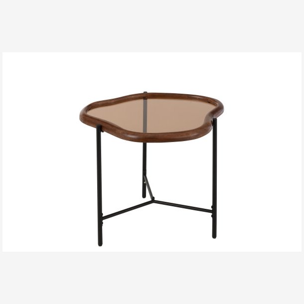 J-Line - Sofabord m/glasplade &amp; trkant 64x48x45cm, Brun/Sort