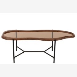 J-Line - Sofabord m/glasplade &amp; trkant 118x40x48cm, Brun/Sort