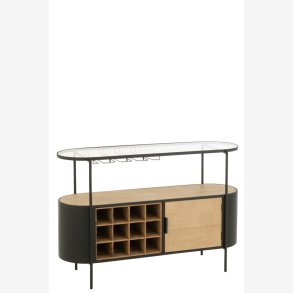 J-Line - Barskab m/glasbordplade 120x80x36cm, Brun/Sort