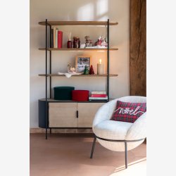 J-Line - Reol m/skab &amp; 3 hylder 120x173x36cm, Natur/Sort