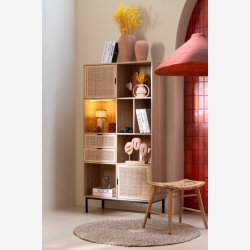 J-Line - Reol m/2 skuffer &amp; 2 skabe 90x174x40cm, Natur/Sort