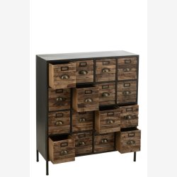 J-Line - Reol m. 16 skuffer 80,5x92x33cm, Sort og Brun