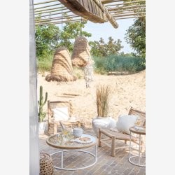 J-Line - Sofabord m. glasplade 90x36x90cm, Natur og Hvid 