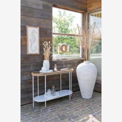 j-Line - konsolbord m. glasbordplade 120x80x40cm, Natur og Hvid