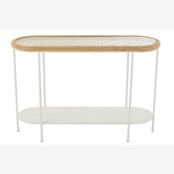 j-Line - konsolbord m. glasbordplade 120x80x40cm, Natur og Hvid