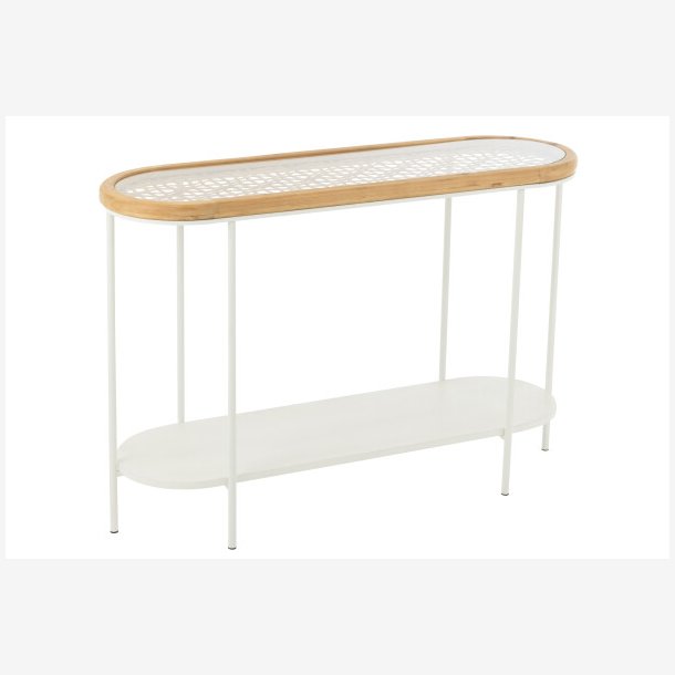 j-Line - konsolbord m. glasbordplade 120x80x40cm, Natur og Hvid