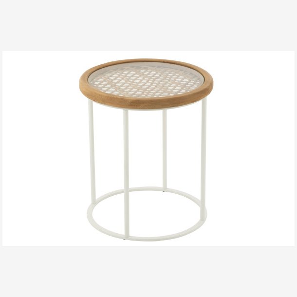 J-Line - Sidebord m. Glas bordplade 50x56x50cm, Natur og Hvid